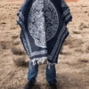 Mexican Poncho For Men - Aztek Calendar - BLUE