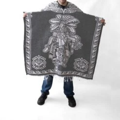 Men's Poncho In Mexican Style - Escudo Nacional - GREY -Gamboa Fashion 1GRIS