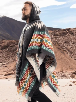 Mexican Poncho For Men - Black And Colors | Aztek Style