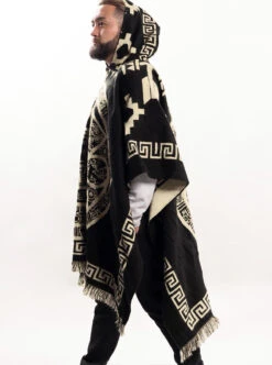 Mexican Poncho For Men - Black | Aztek Style -Gamboa Fashion 3 4 1