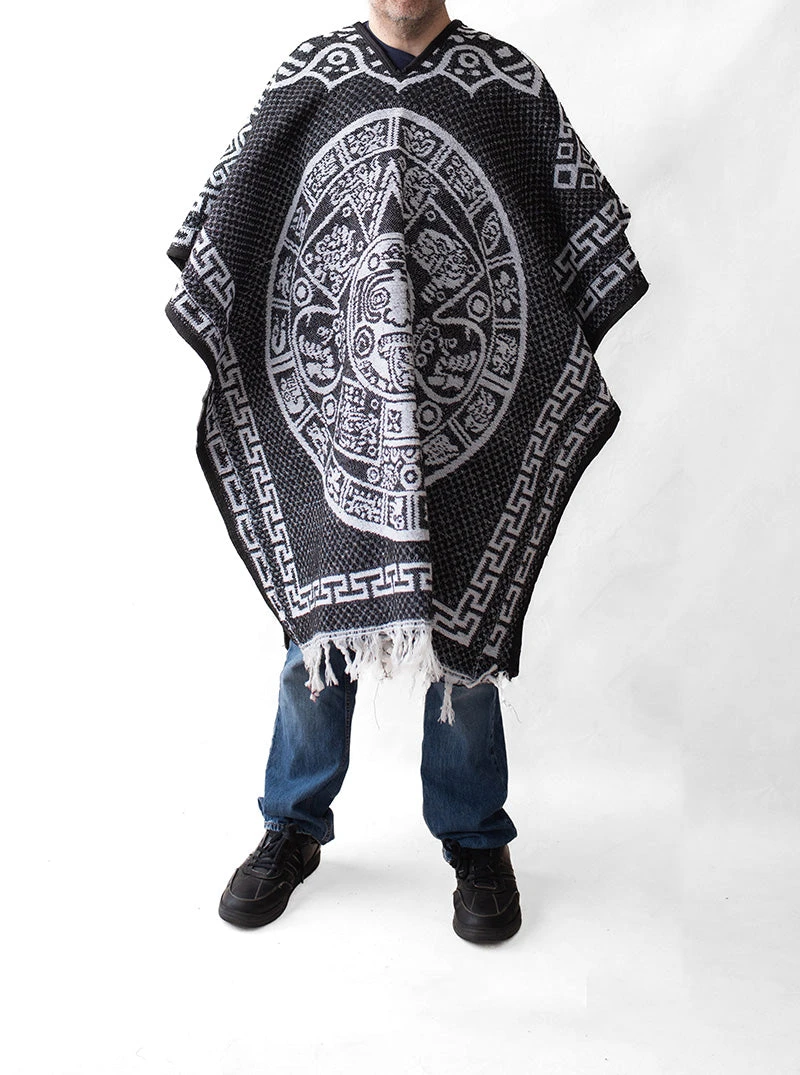 Mexican Poncho For Men - Aztek Calendar - BLACK 4 Mexican Poncho For Men - Aztek Calendar - BLACK - Image 4