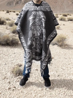 Men's Poncho In Mexican Style - Escudo Nacional - BLACK