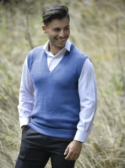 Men Alpaca Vest V-Neck Blue
