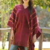 Striped Burgundy Poncho For Women