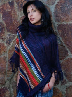Striped Alpaca Poncho For Women