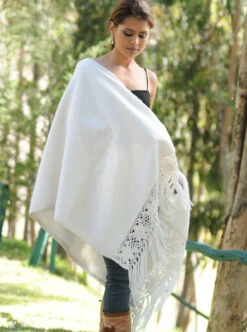 Premium Alpaca Shawl Open Poncho With Macrame Decorations