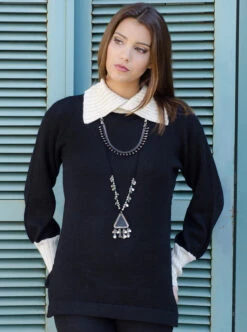 Gamboa Women Sweater Black With White Neck