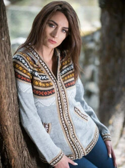 Gray Alpaca Full Zip Hoodie For Women