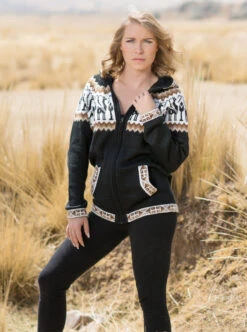 Black Alpaca Full Zip Hoodie For Women