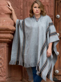Gray Alpaca Poncho Hooded For Women