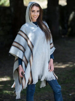 Gray Alpaca Poncho Hooded For Women -Gamboa Fashion ALRBB1053 v3XL