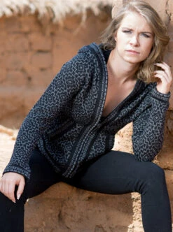 Black Alpaca Zip Up Hoodie For Women