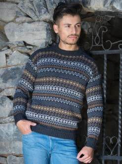 Brown And Gray Alpaca Sweater For Men
