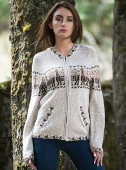 Beige Alpaca Full Zip Hoodie For Women