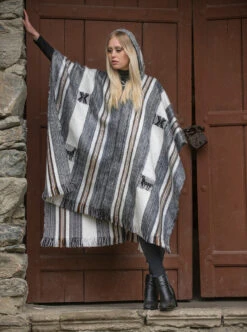 Rustic Hooded Alpaca Poncho For Women