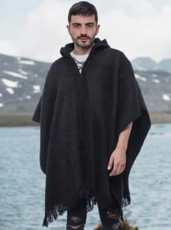 Hooded Black Poncho For Men