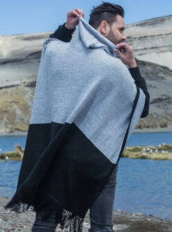 Grey And Black Hooded Poncho For Men -Gamboa Fashion ALRBB1279 v2 Z