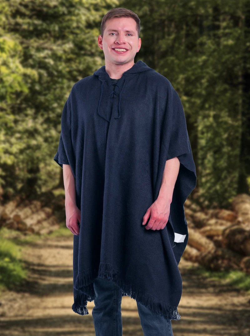 Blue Alpaca Hooded Poncho For Men 1 Blue Alpaca Hooded Poncho For Men