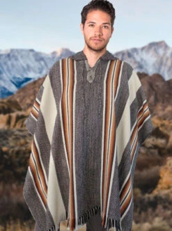 V-Neck Hooded Alpaca Poncho For Men