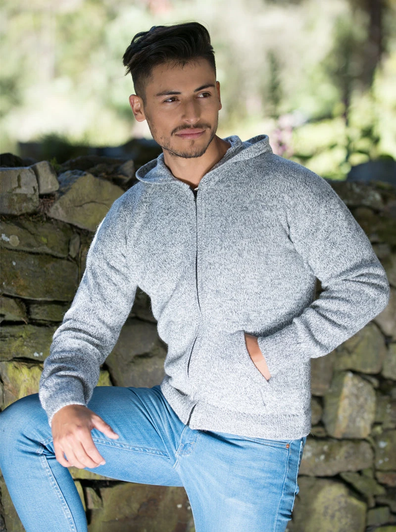 Gray Alpaca Wool Full Zip Hoodie For Men 1 Gray Alpaca Wool Full Zip Hoodie For Men