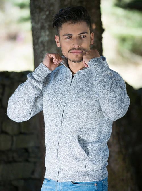 Gray Alpaca Wool Full Zip Hoodie For Men 2 Gray Alpaca Wool Full Zip Hoodie For Men - Image 2