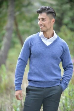 Blue V Neck Sweater For Men -Gamboa Fashion ALRBB209 4