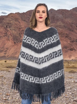 Rustic Gray Alpaca Poncho For Women