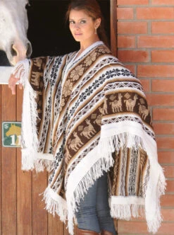 Brown And White Alpaca Ruana Open Poncho