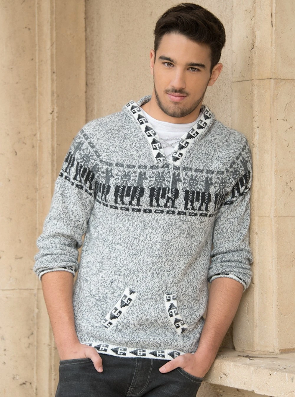 Andean Gray Alpaca Kangaroo Sweater For Men 2 Andean Gray Alpaca Kangaroo Sweater For Men - Image 2
