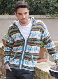 Colorful Alpaca Full Zip Hoodie For Men