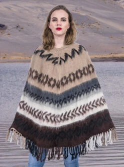 Rustic Brown Alpaca Poncho For Women