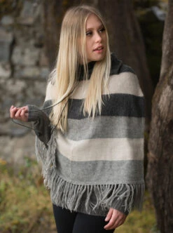 Poncho With Lines In Gray Tones For Women