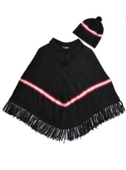 Black Alpaca Poncho With Cap For Women -Gamboa Fashion ALRBB647 v2Z