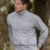 Gray Alpaca Full Zip Turtleneck Sweater For Men
