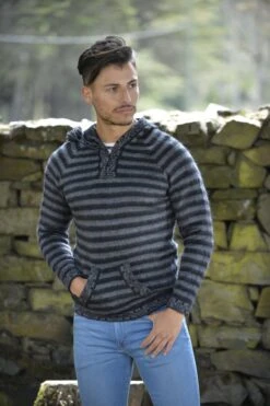 Striped Black And Gray Alpaca Sweater For Men