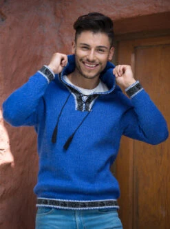Blue Andean Alpaca Hoodie For Men