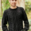 Hand Knitted Black Alpaca Sweater For Men