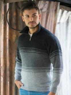Zip Up Alpaca Turtleneck Sweater For Men