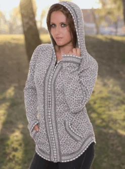 Gray Full Zip Alpaca Hoodie For Women