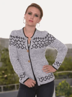 Buttoned Gray Alpaca Cardigan For Women