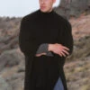Black Alpaca Poncho High Neck For Men