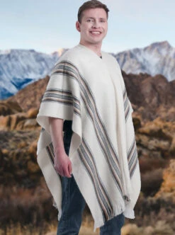White Rustic Alpaca Poncho For Men
