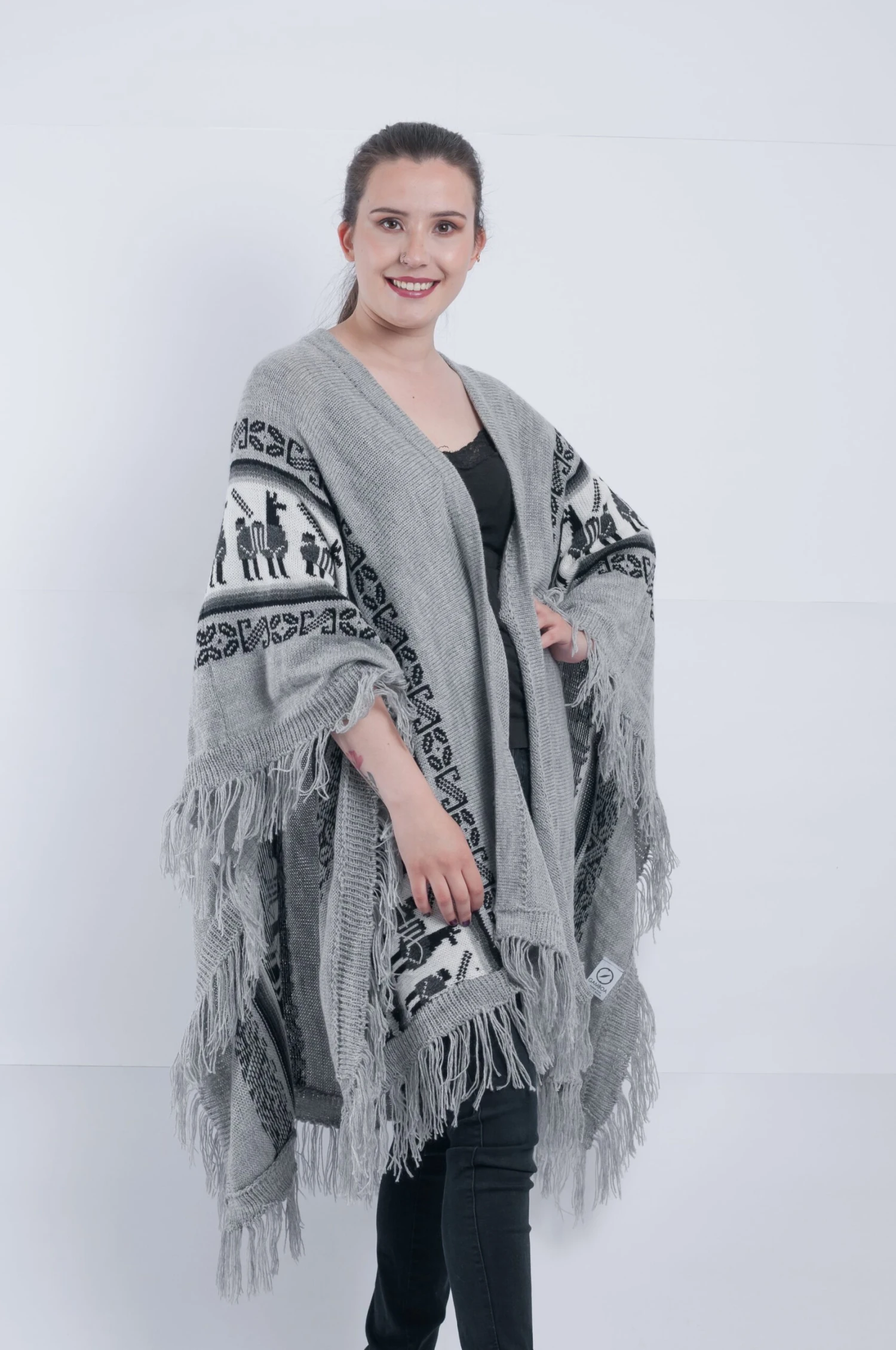 Gray Alpaca Shawl Open Poncho 1 Gray Alpaca Shawl Open Poncho