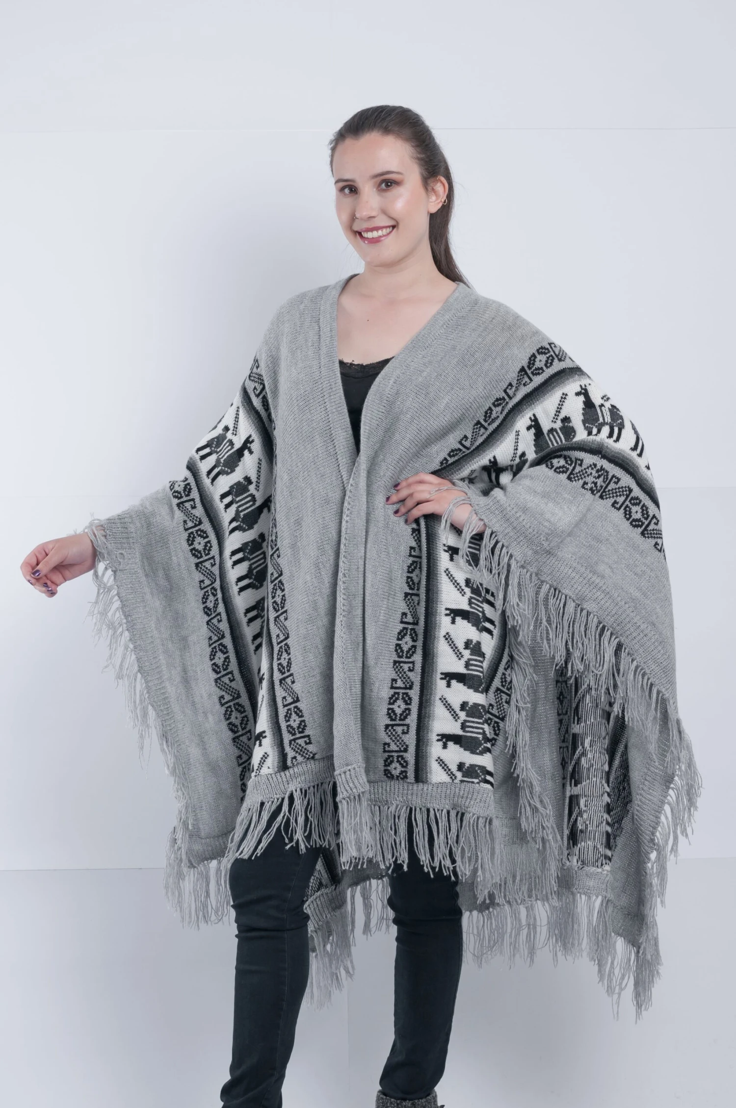 Gray Alpaca Shawl Open Poncho 5 Gray Alpaca Shawl Open Poncho - Image 5