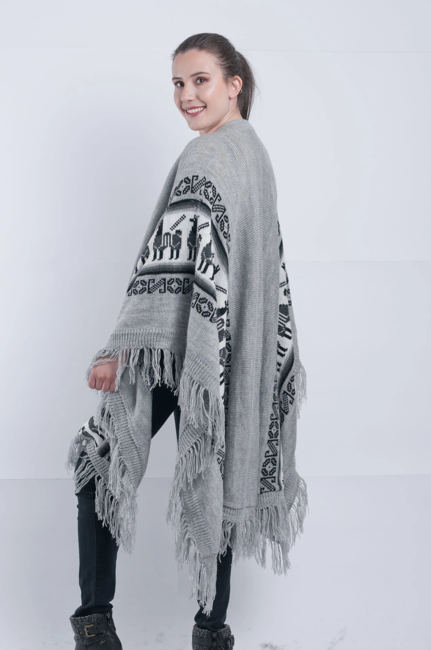 Gray Alpaca Shawl Open Poncho 3 Gray Alpaca Shawl Open Poncho - Image 3