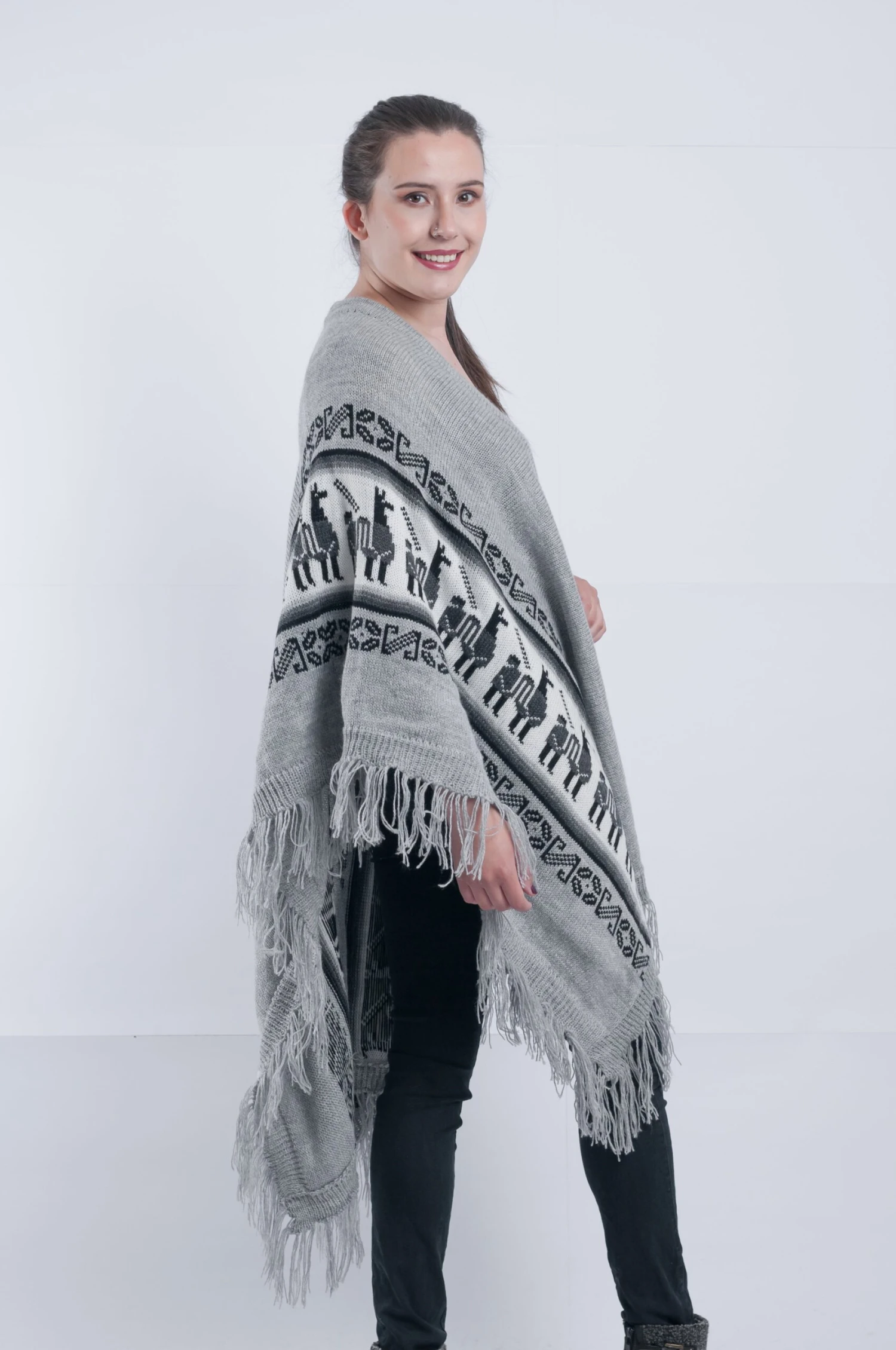 Gray Alpaca Shawl Open Poncho 4 Gray Alpaca Shawl Open Poncho - Image 4