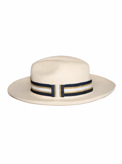 Elegant Striped Hat Band | White & Gold -Gamboa Fashion B7.3 1