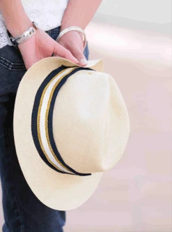 Elegant Striped Hat Band | White & Gold -Gamboa Fashion B7 d507eb13 f1a2 4ace 8ff6 381aafd1ae8d