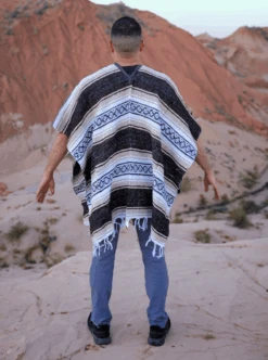 Authentic Mexican Poncho With Stripes | Brown -Gamboa Fashion Backbrownbg