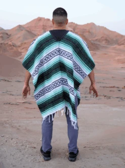 Mexican Striped Poncho | Green -Gamboa Fashion Backgreenbg